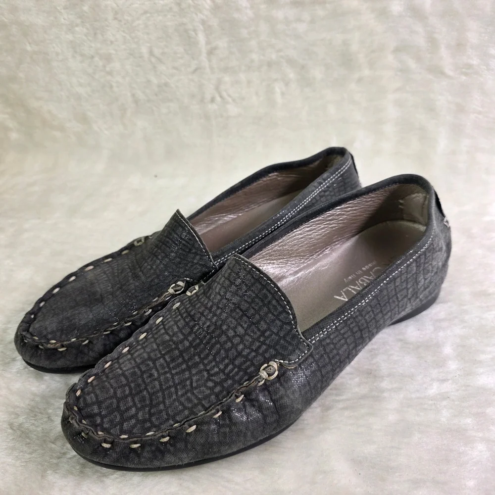 La Cabala Driving Loafers Gray Snake Reptile Italian Soft Leather Womens 37 6